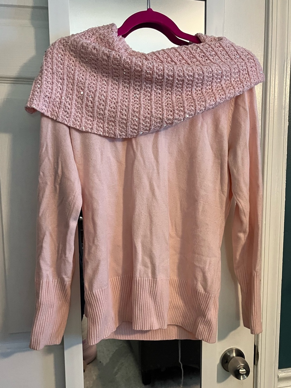 New York & Company pink sequin cowl sweater - Picture 2 of 5